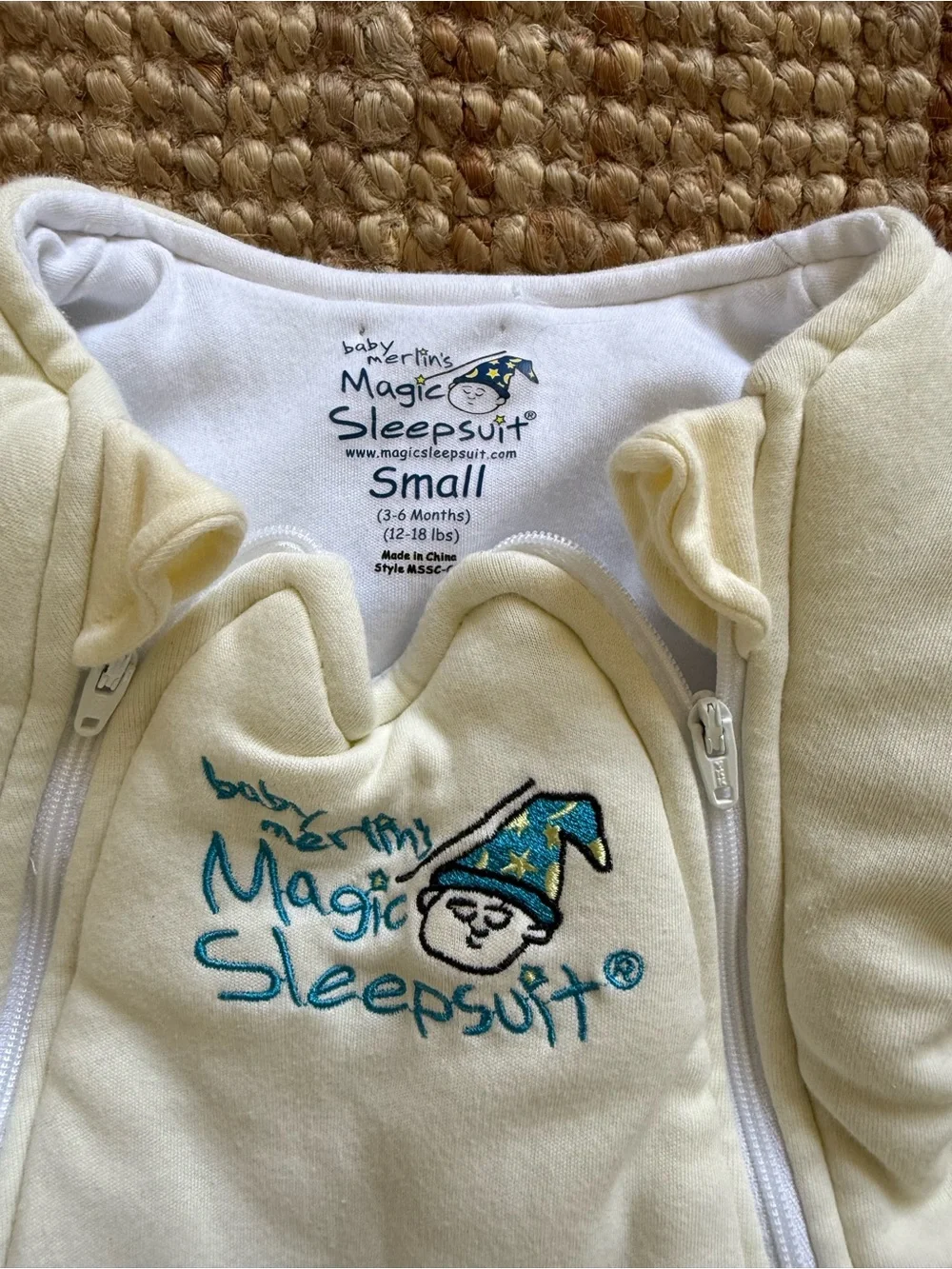 Baby Merlin’s Magic Sleepsuit Small 3-6M Cream Double Zip